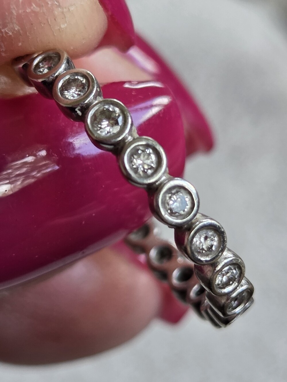 14k Bezel Set Diamond Eternity Band - Sz 7.25